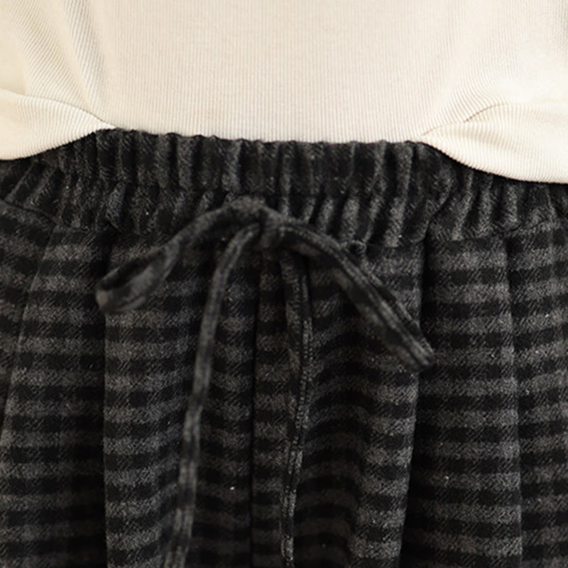 Nimara Ritual Casual Plaid Pattern Women's Wide Leg Pants With Pockets
