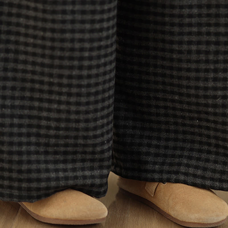 Nimara Ritual Casual Plaid Pattern Women's Wide Leg Pants With Pockets