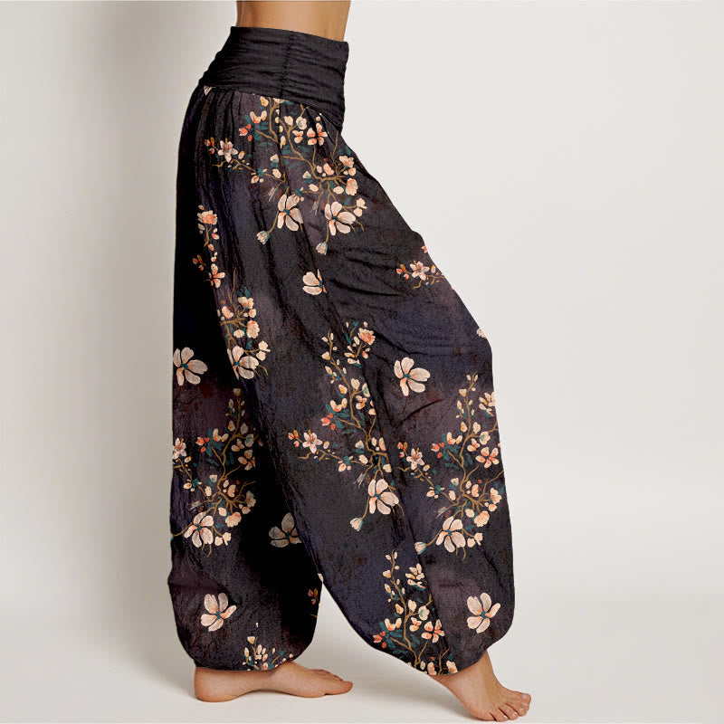 Nimara Ritual Pure Cotton Cherry Blossom Women's Elastic Waist Harem Pants