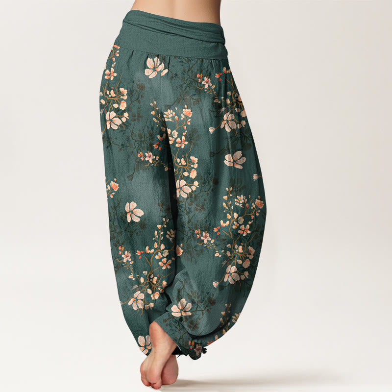 Nimara Ritual Pure Cotton Cherry Blossom Women's Elastic Waist Harem Pants