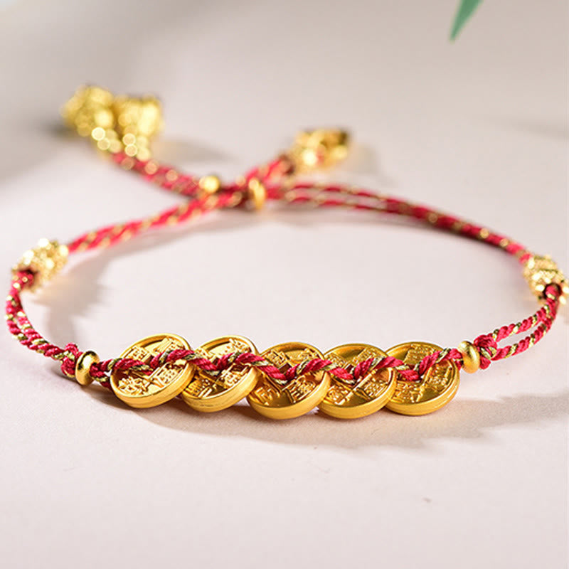 Nimara Ritual Five-Emperor Coins Copper Balance Hand-Woven String Bracelet
