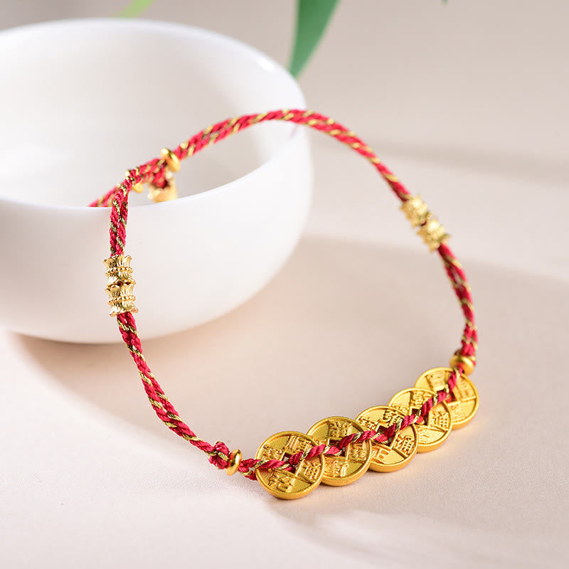Nimara Ritual Five-Emperor Coins Copper Balance Hand-Woven String Bracelet