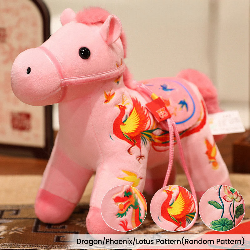 Nimara Ritual Year of the Horse Bamboo Dragon Lotus Phoenix Plush Doll Home Decoration