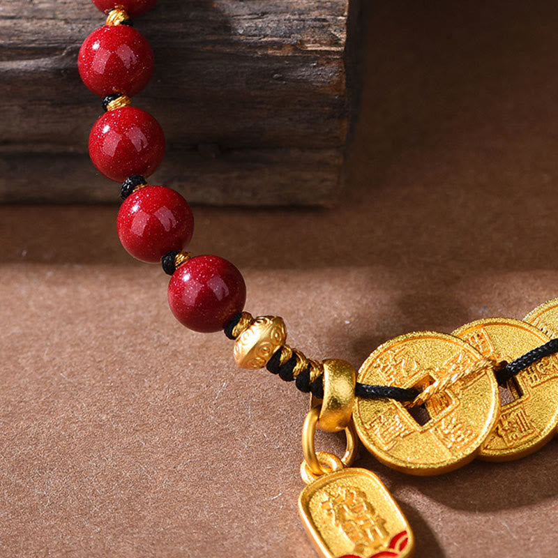 Nimara Ritual Five-Emperor Coins Copper Amethyst Cinnabar Black Red String Balance Attract Fortune Bracelet