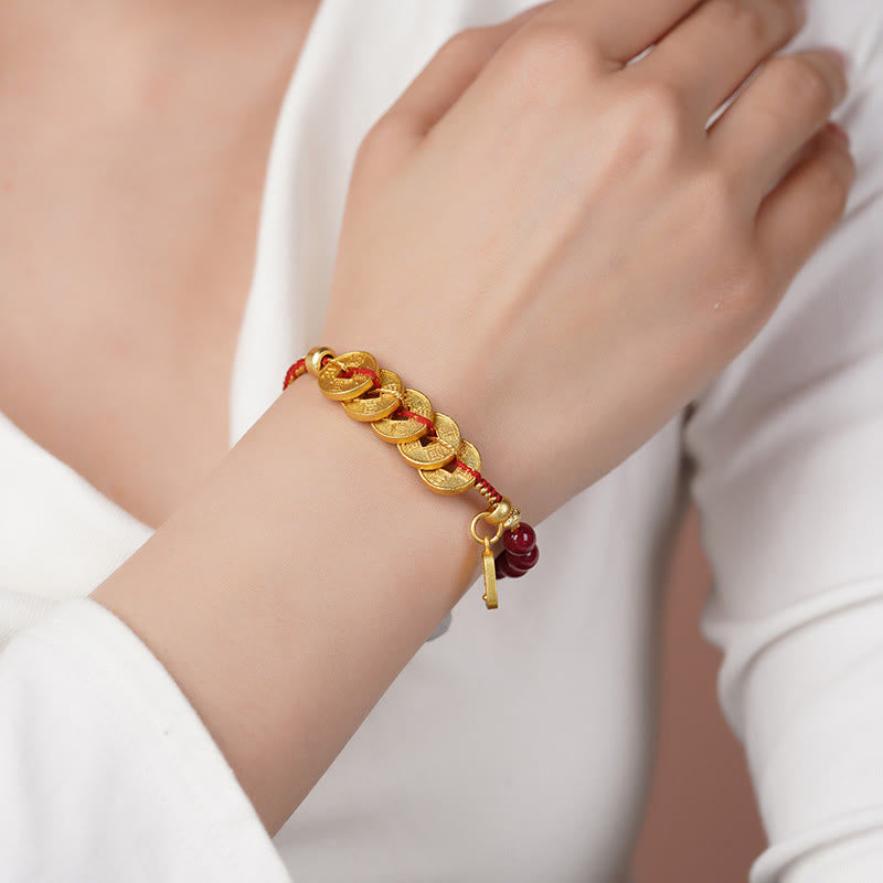 Nimara Ritual Five-Emperor Coins Copper Amethyst Cinnabar Black Red String Balance Attract Fortune Bracelet