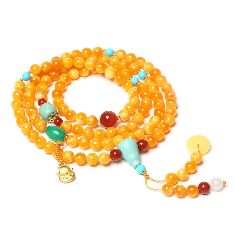 Nimara Ritual 108 Beads Peace Buckle Lucky Cat Amber Auspicious Fortune Mala