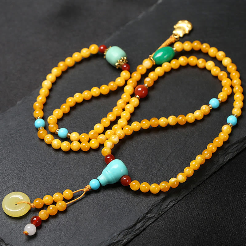 Nimara Ritual 108 Beads Peace Buckle Lucky Cat Amber Auspicious Fortune Mala