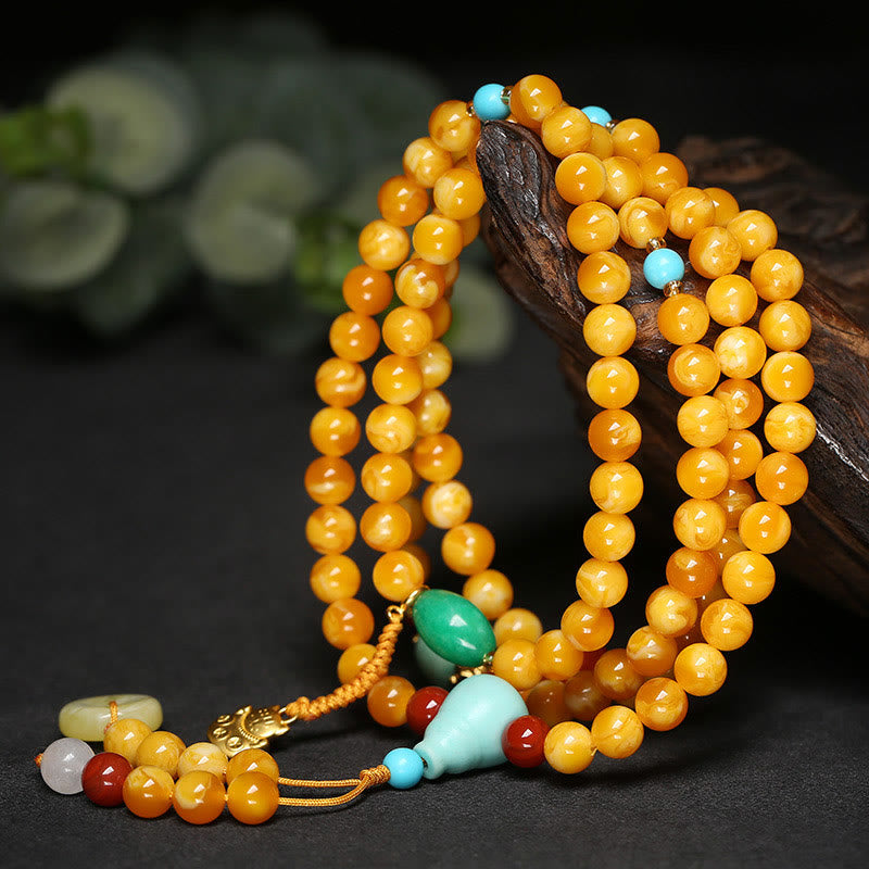 Nimara Ritual 108 Beads Peace Buckle Lucky Cat Amber Auspicious Fortune Mala