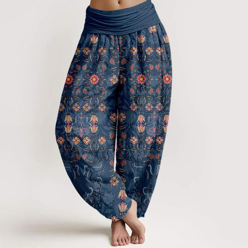 Nimara Ritual Pure Cotton Blooming Multicolored Floral Women's Elastic Waist Harem Pants