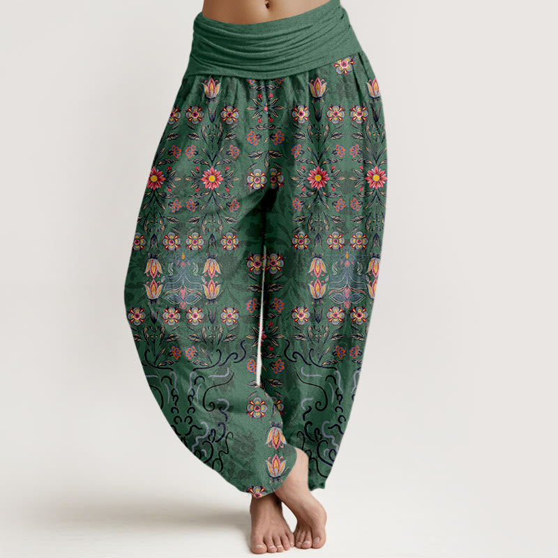 Nimara Ritual Pure Cotton Blooming Multicolored Floral Women's Elastic Waist Harem Pants