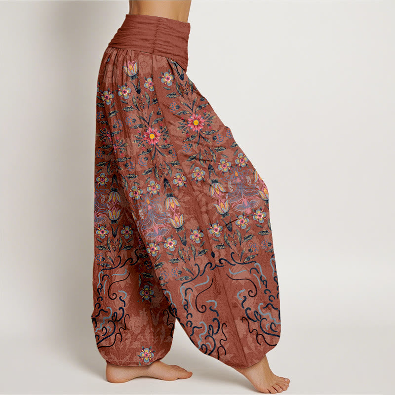 Nimara Ritual Pure Cotton Blooming Multicolored Floral Women's Elastic Waist Harem Pants