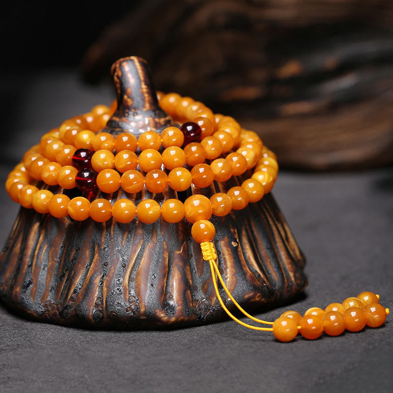 Meditation Tibetan Amber Round Bead Mala