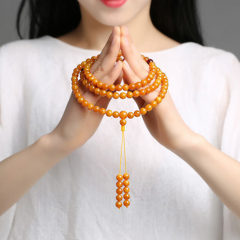 Nimara Ritual Tibetan Amber Round Bead Mala