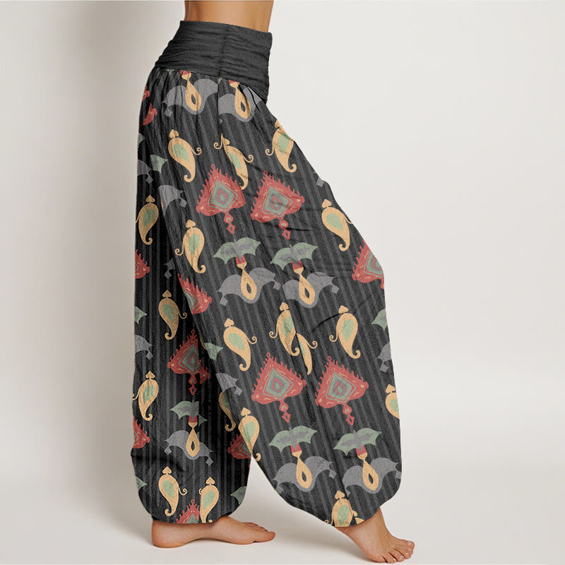 Nimara Ritual Pure Cotton Triangle Flame Geometric Shapes Feather Women's Elastic Waist Harem Pants