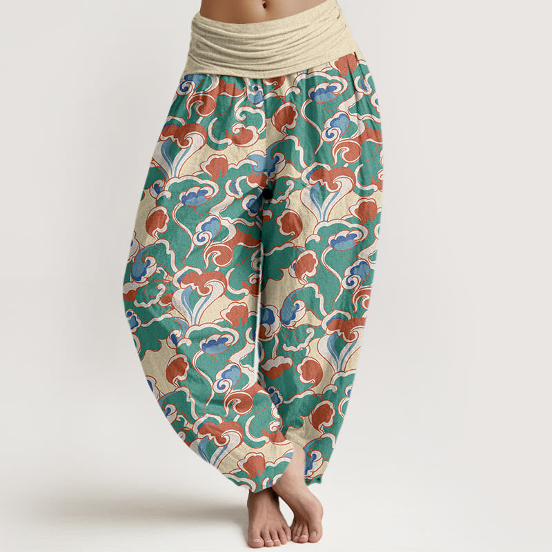 Nimara Ritual Pure Cotton Small Clouds Gathered Women's Elastic Waist Harem Pants
