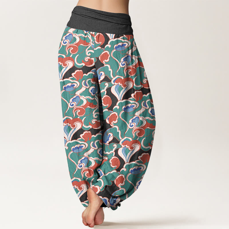 Nimara Ritual Pure Cotton Small Clouds Gathered Women's Elastic Waist Harem Pants