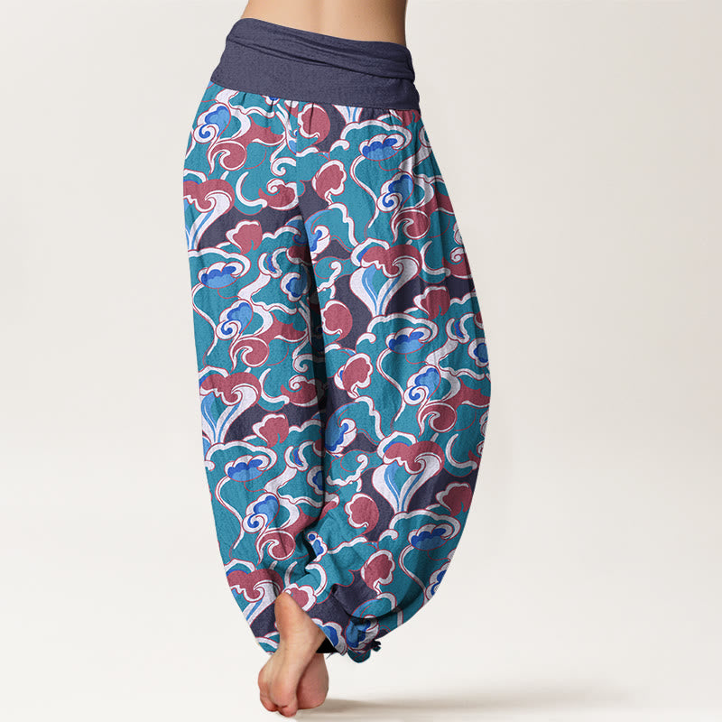 Nimara Ritual Pure Cotton Small Clouds Gathered Women's Elastic Waist Harem Pants