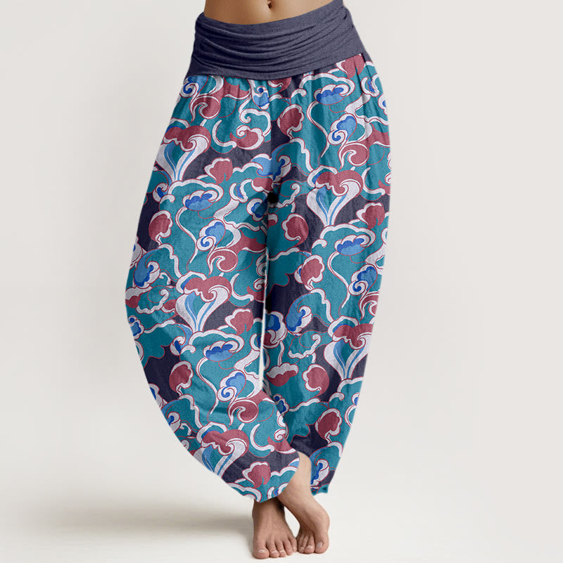 Nimara Ritual Pure Cotton Small Clouds Gathered Women's Elastic Waist Harem Pants