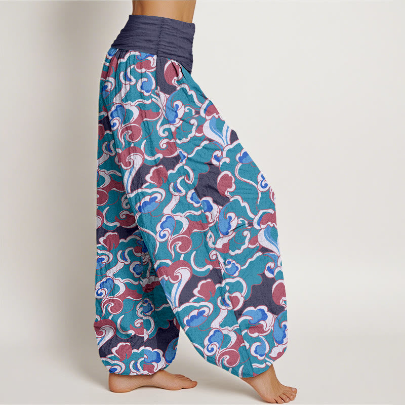 Nimara Ritual Pure Cotton Small Clouds Gathered Women's Elastic Waist Harem Pants