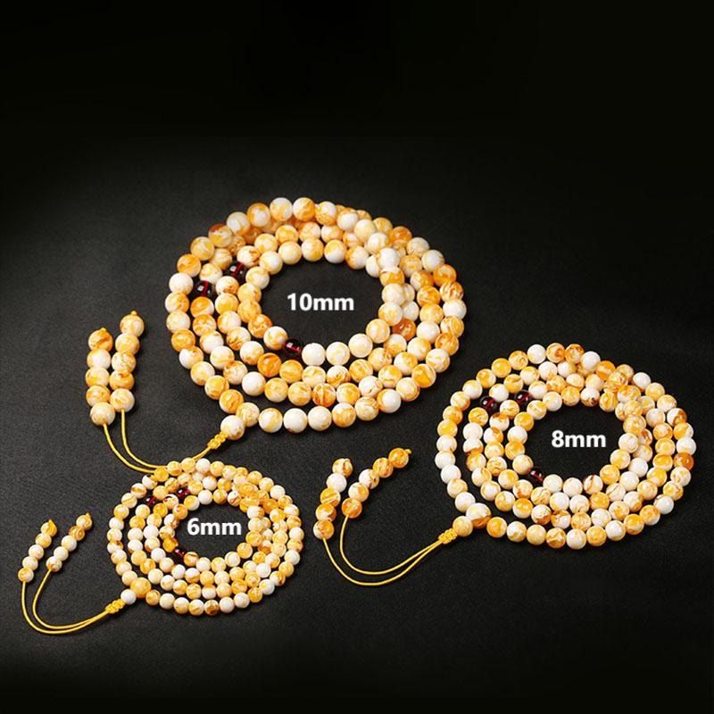 Nimara Ritual Tibetan White Yellow 108 Beads Amber Mala