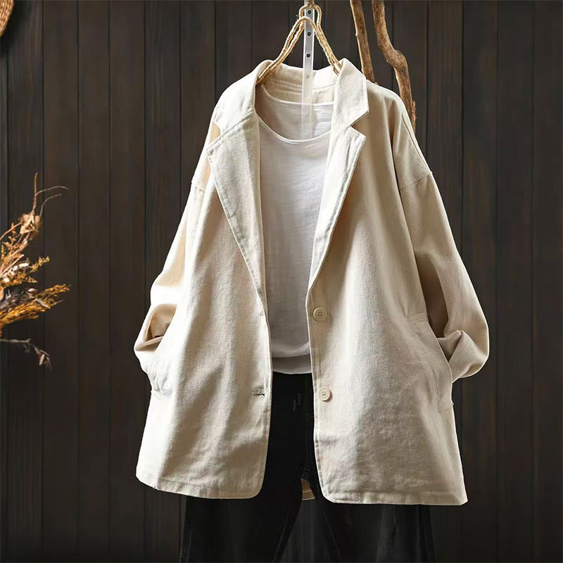 Nimara Ritual Spring Fall Buttons Lapel Collar Long Sleeve Mid-length Women's Jacket With Pockets