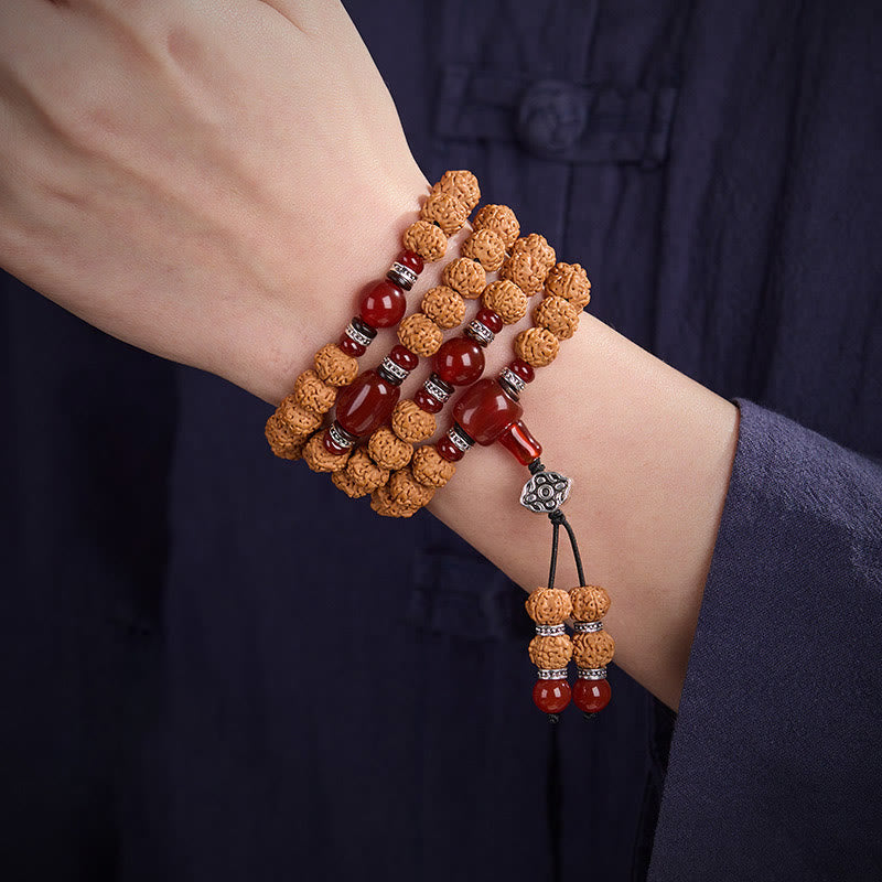 Nimara Ritual Tibetan 108 Beads Bodhi Seed Three-eyed Dzi Bead Auspiciousness Mala