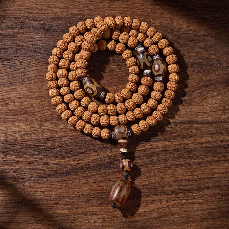Nimara Ritual Tibetan 108 Beads Bodhi Seed Three-eyed Dzi Bead Auspiciousness Mala