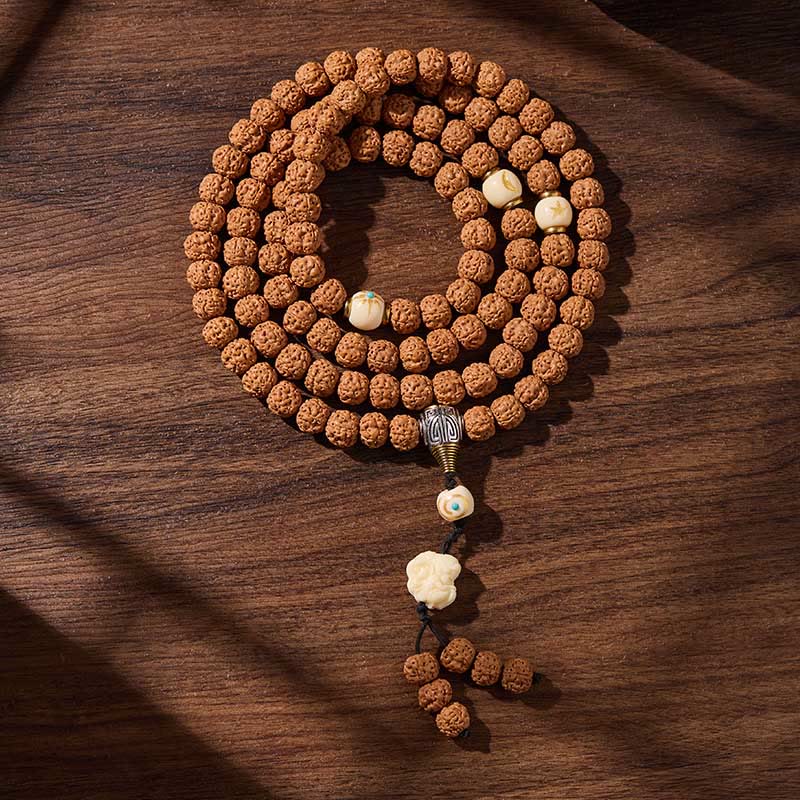 Nimara Ritual Tibetan 108 Beads Bodhi Seed Three-eyed Dzi Bead Auspiciousness Mala