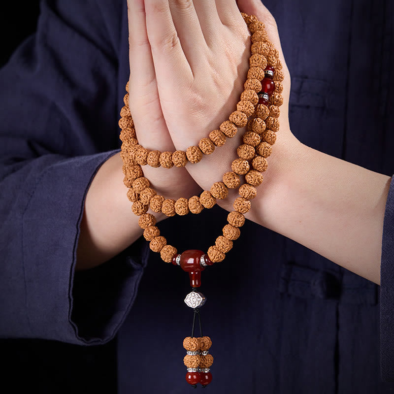 Nimara Ritual Tibetan 108 Beads Bodhi Seed Three-eyed Dzi Bead Auspiciousness Mala