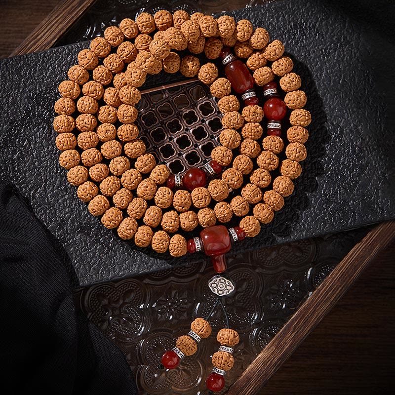 Nimara Ritual Tibetan 108 Beads Bodhi Seed Three-eyed Dzi Bead Auspiciousness Mala