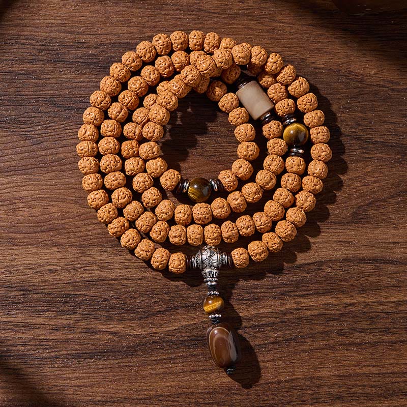 Nimara Ritual Tibetan 108 Beads Bodhi Seed Three-eyed Dzi Bead Auspiciousness Mala