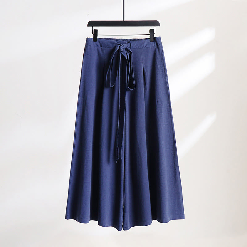 Nimara Ritual 2Pcs Fall Lace-up Cotton Kimono Ankle-Length Wide Leg Pants With Pockets Men's Meditation Cloth Set