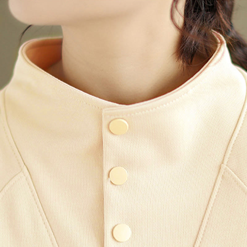 Nimara Ritual Fall Solid Stand Collar Buttons Design Long Sleeve Women's Cotton Sweatshirt