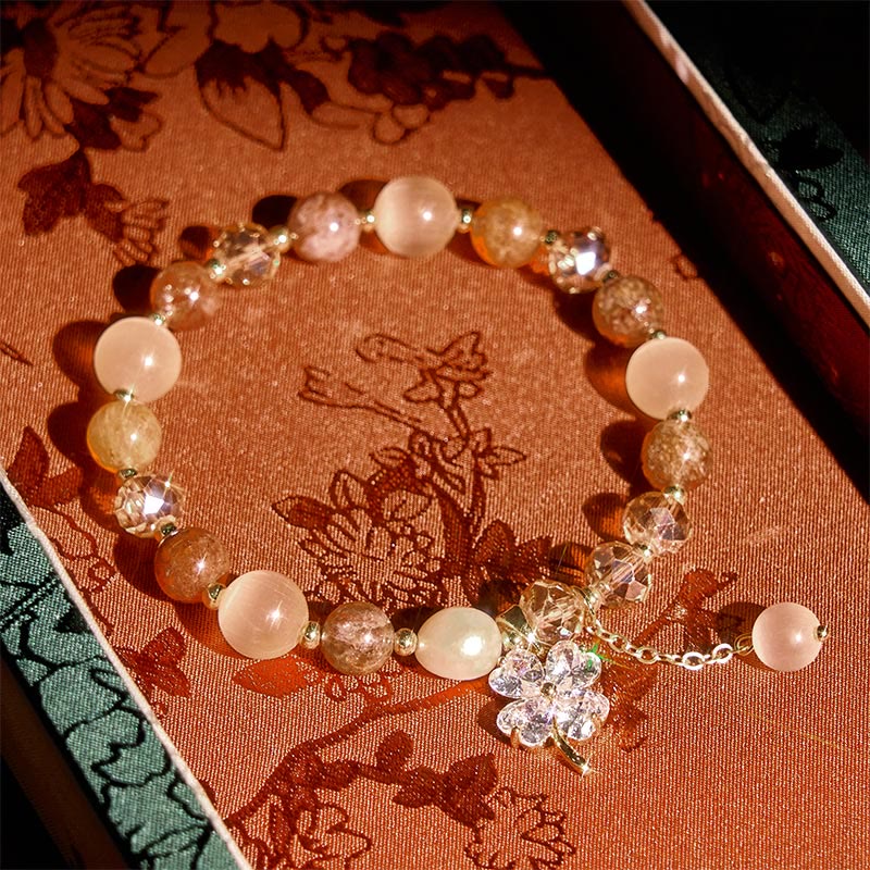 Nimara Ritual Four Leaf Clover Amethyst Citrine Green Strawberry Quartz Rutilated Quartz Balance Bracelet