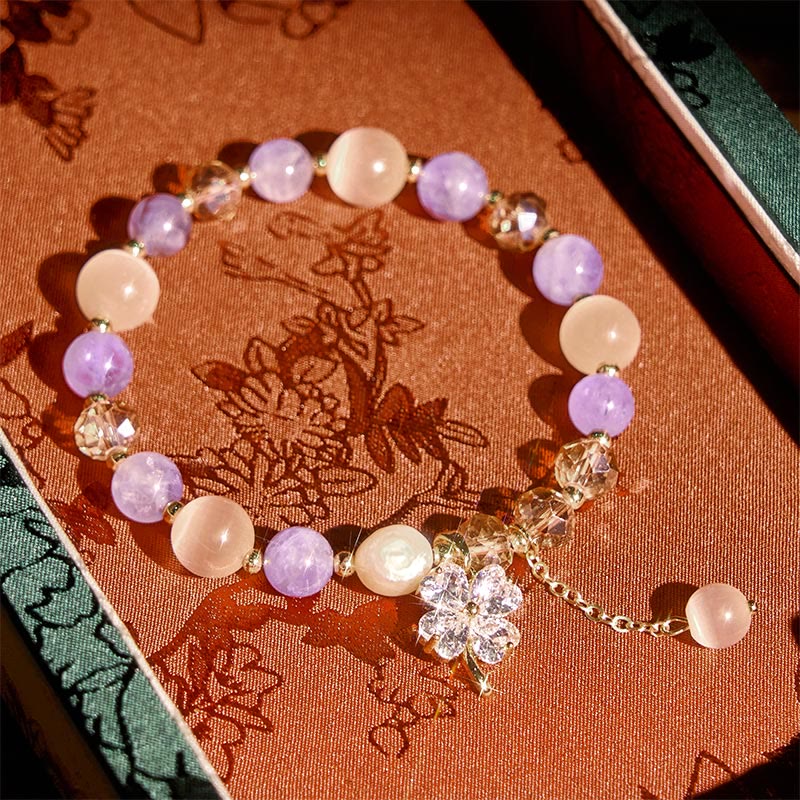 Nimara Ritual Four Leaf Clover Amethyst Citrine Green Strawberry Quartz Rutilated Quartz Balance Bracelet