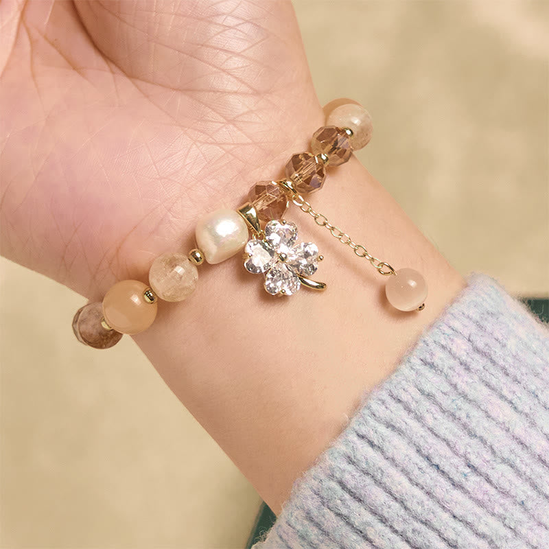 Nimara Ritual Four Leaf Clover Amethyst Citrine Green Strawberry Quartz Rutilated Quartz Balance Bracelet