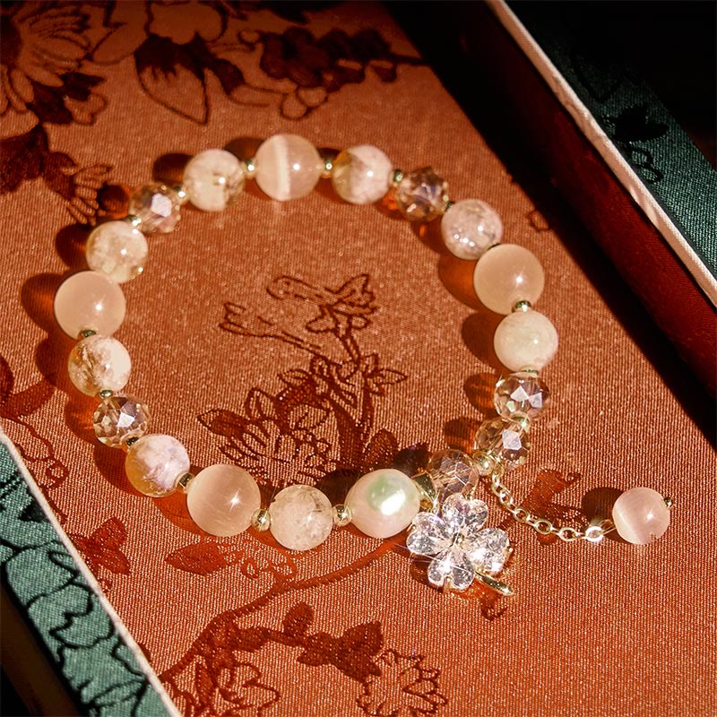 Nimara Ritual Four Leaf Clover Amethyst Citrine Green Strawberry Quartz Rutilated Quartz Balance Bracelet