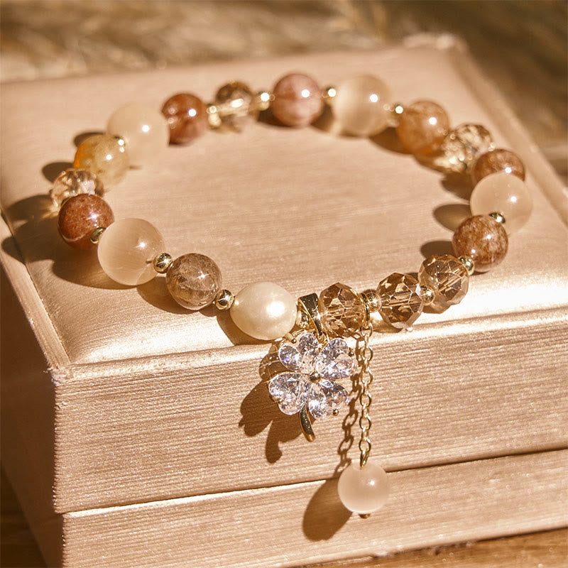 Nimara Ritual Four Leaf Clover Amethyst Citrine Green Strawberry Quartz Rutilated Quartz Balance Bracelet