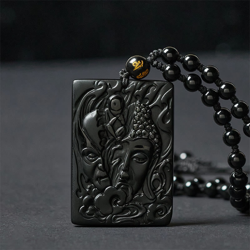 Nimara Ritual Half Demon Half Buddha Relief Design Black Obsidian Strength Necklace Pendant