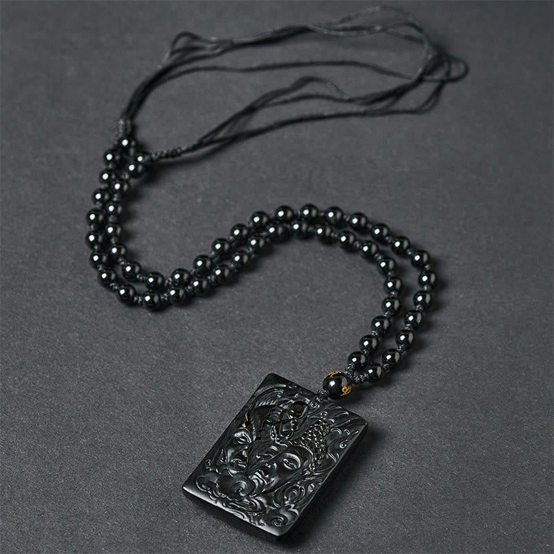 Nimara Ritual Half Demon Half Buddha Relief Design Black Obsidian Strength Necklace Pendant