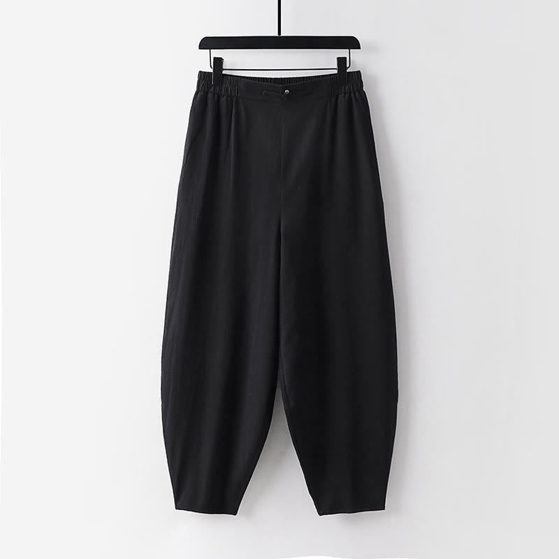 Nimara Ritual Summer Plain Straight Leg Men's Cotton Linen Ankle-Length Pants With Pockets