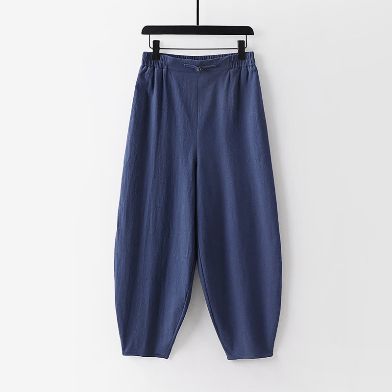 Nimara Ritual Summer Plain Straight Leg Men's Cotton Linen Ankle-Length Pants With Pockets