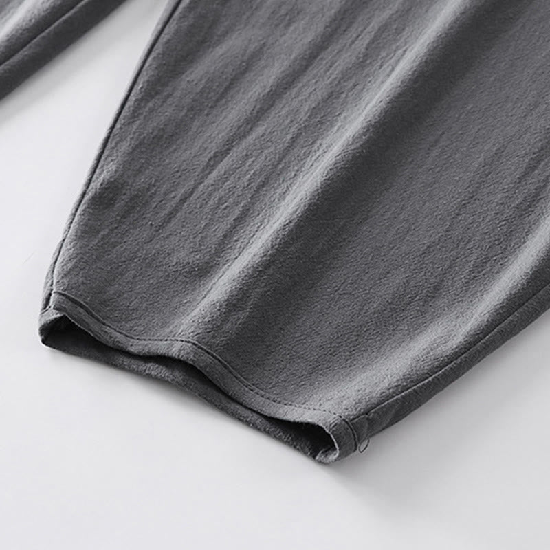 Nimara Ritual Summer Plain Straight Leg Men's Cotton Linen Ankle-Length Pants With Pockets