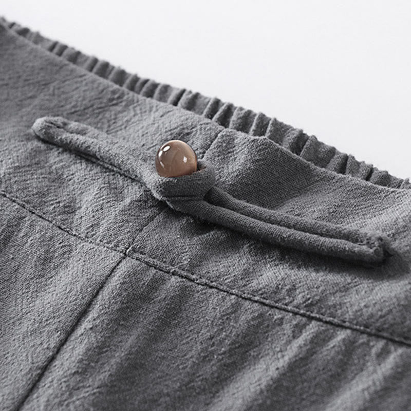 Nimara Ritual Summer Plain Straight Leg Men's Cotton Linen Ankle-Length Pants With Pockets