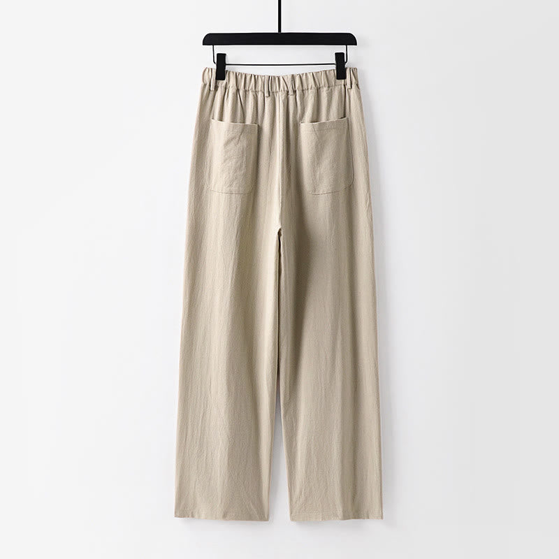 Nimara Ritual Spring Fall Plain Straight Leg Men's Cotton Linen Pants With Pockets
