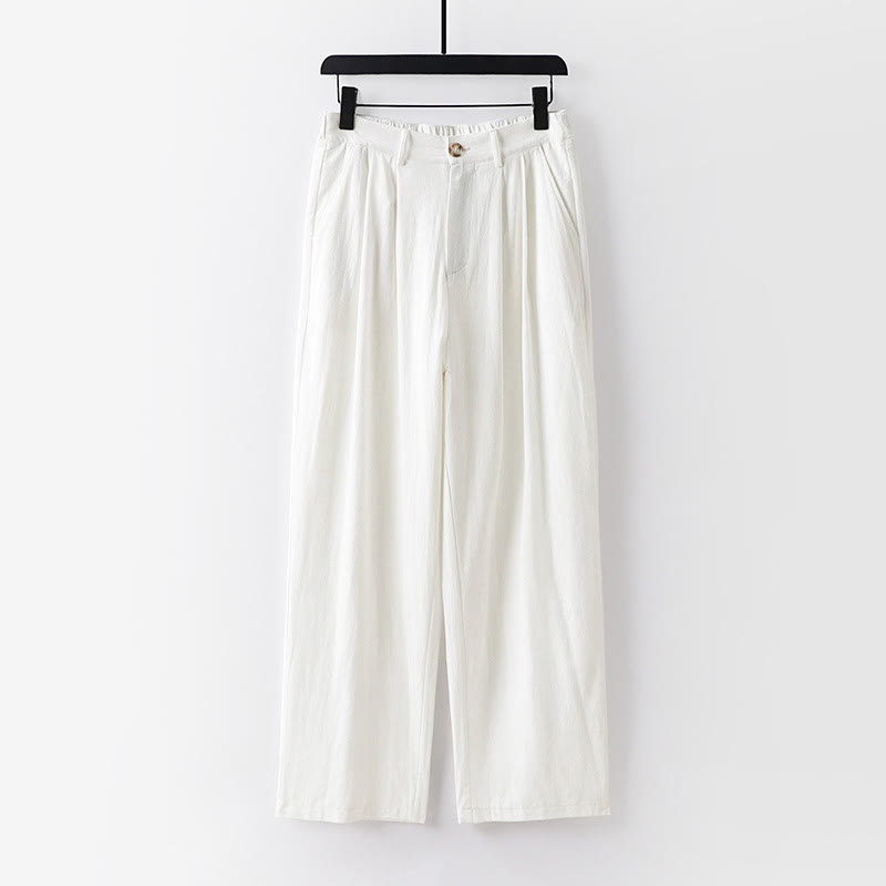 Nimara Ritual Spring Fall Plain Straight Leg Men's Cotton Linen Pants With Pockets