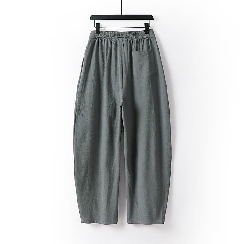 Nimara Ritual Plain Straight Leg Zipper Design Men's Cotton Linen Pants With Pockets