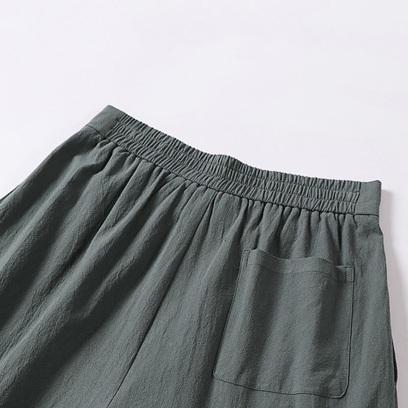 Nimara Ritual Plain Straight Leg Zipper Design Men's Cotton Linen Pants With Pockets
