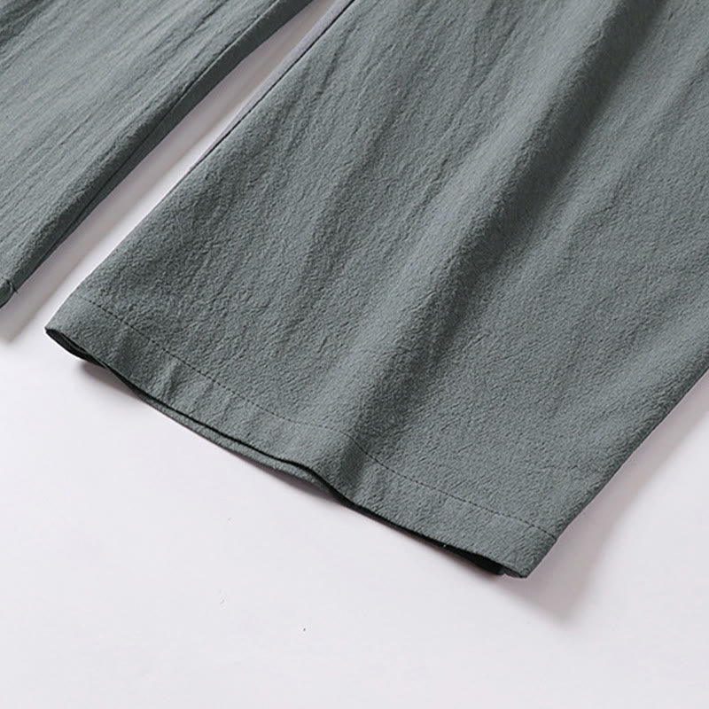 Nimara Ritual Plain Straight Leg Zipper Design Men's Cotton Linen Pants With Pockets