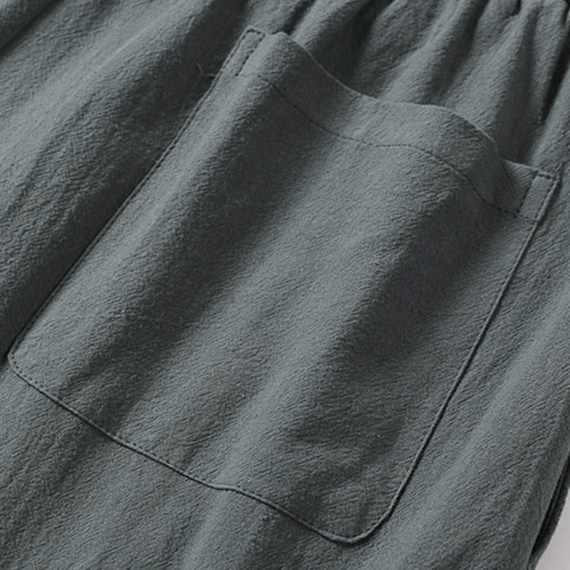 Nimara Ritual Plain Straight Leg Zipper Design Men's Cotton Linen Pants With Pockets